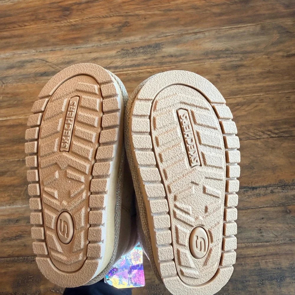 Skechers Twinkle‎ Toes Kids Light Up Boots Tan Turquoise Heart 10402N Size 6 NEW